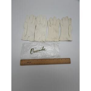 Vintage Crescendoe White Short Dress Gloves Lot 2 Pairs Embroidered Scalloped